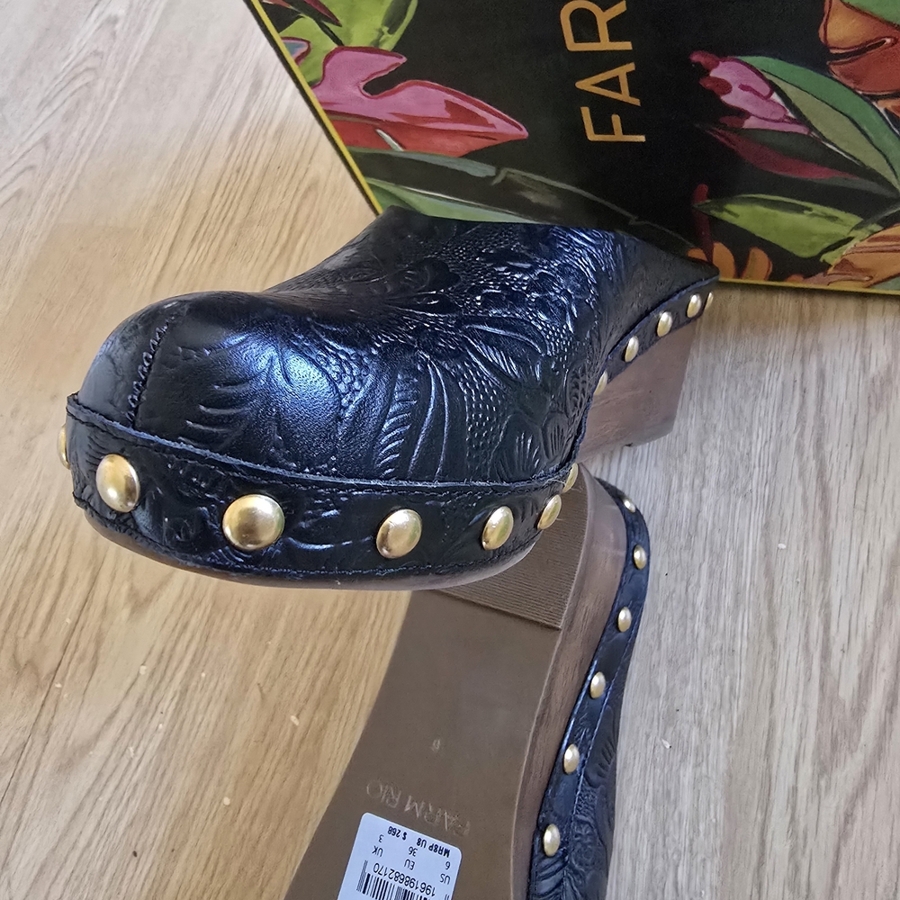 FARM Rio Black Embossed Wedge Clog - Picture 5 of 5